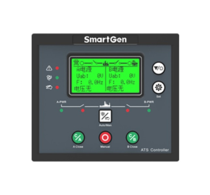 Контролер ATS SmartGen HAT553 з подвійним джерелом живлення, підходить для АВР без переривання (NO), АВР з одним вимикачем (ONE) і АВР з двома вимикачами (TWO).